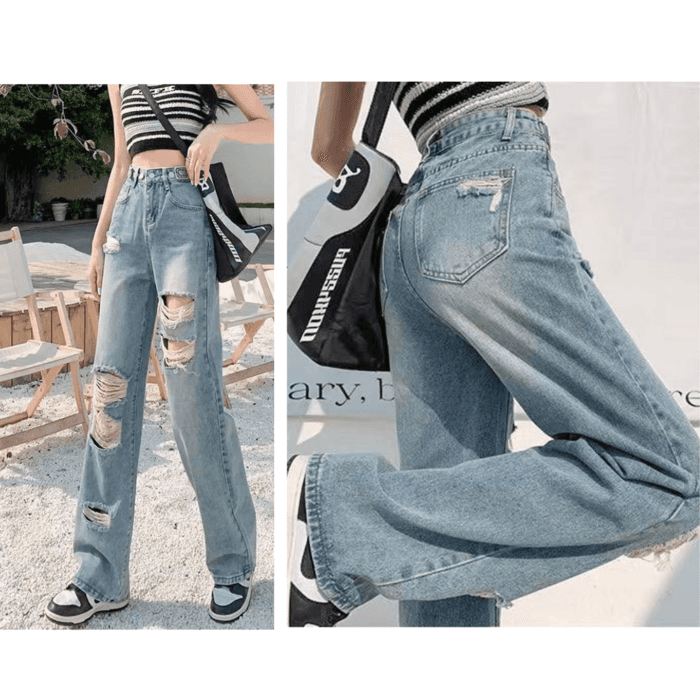 骨格ナチュラルクラッシュ加工ストレートワイドデニムパンツ