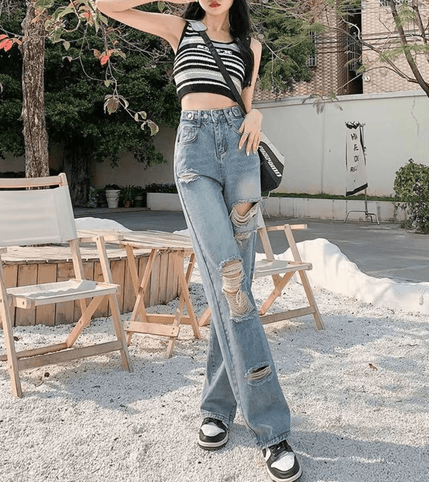 骨格ナチュラルクラッシュ加工ストレートワイドデニムパンツ