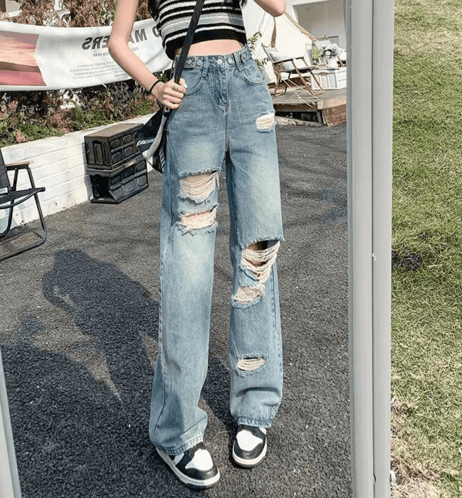 骨格ナチュラルクラッシュ加工ストレートワイドデニムパンツ