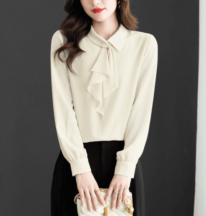 骨格ナチュラルフレンチスタイルシフォンブラウス