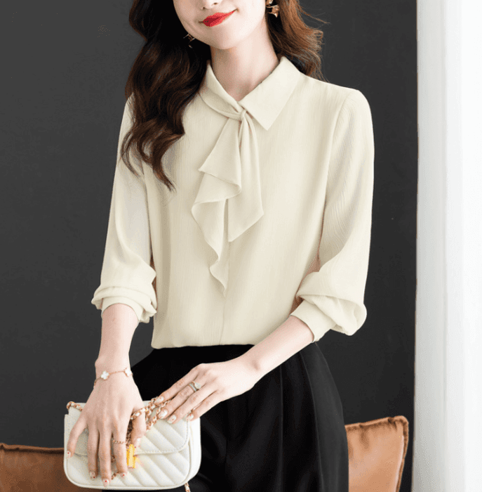 骨格ナチュラルフレンチスタイルシフォンブラウス