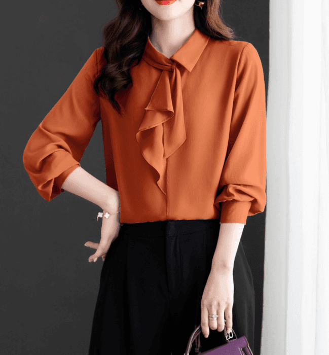 骨格ナチュラルフレンチスタイルシフォンブラウス