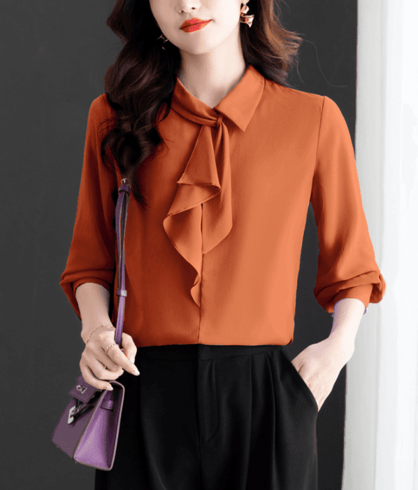 骨格ナチュラルフレンチスタイルシフォンブラウス