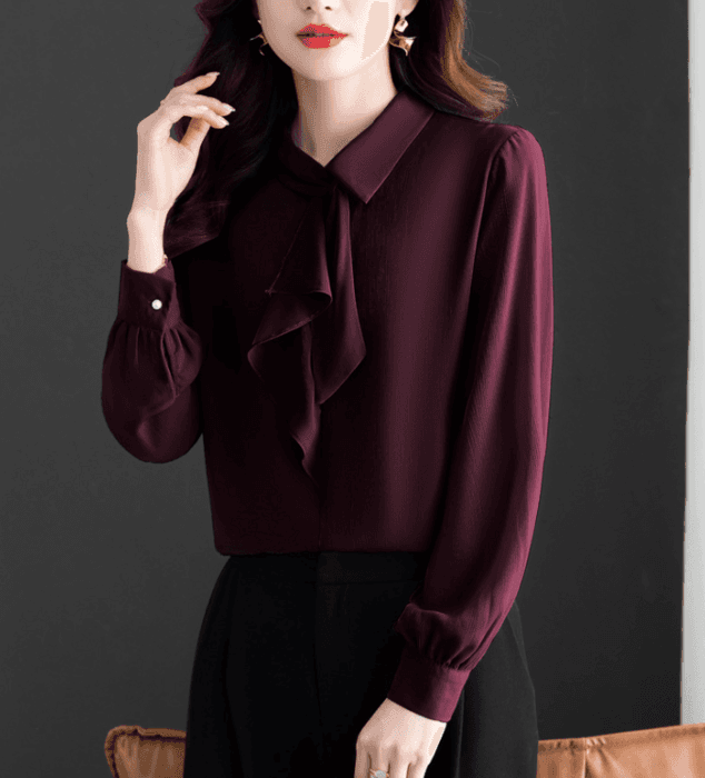 骨格ナチュラルフレンチスタイルシフォンブラウス