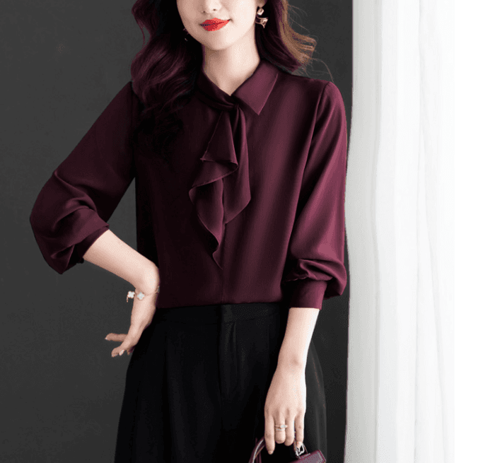 骨格ナチュラルフレンチスタイルシフォンブラウス