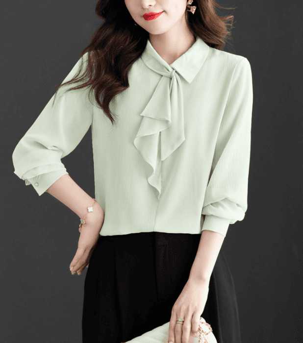 骨格ナチュラルフレンチスタイルシフォンブラウス