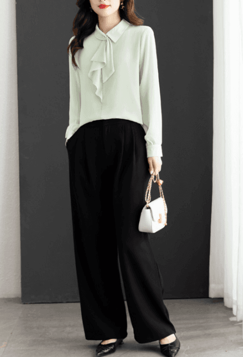 骨格ナチュラルフレンチスタイルシフォンブラウス