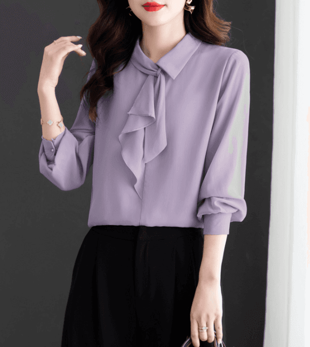 骨格ナチュラルフレンチスタイルシフォンブラウス