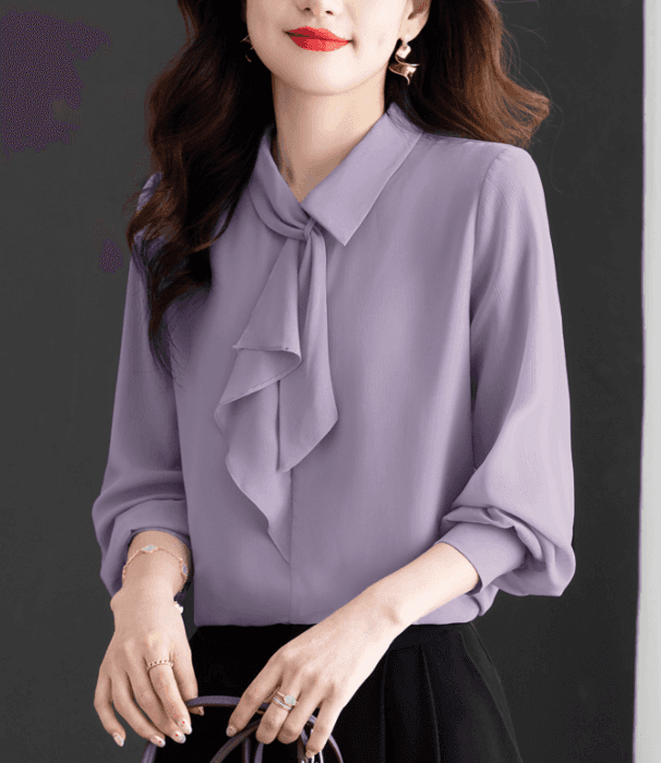 骨格ナチュラルフレンチスタイルシフォンブラウス