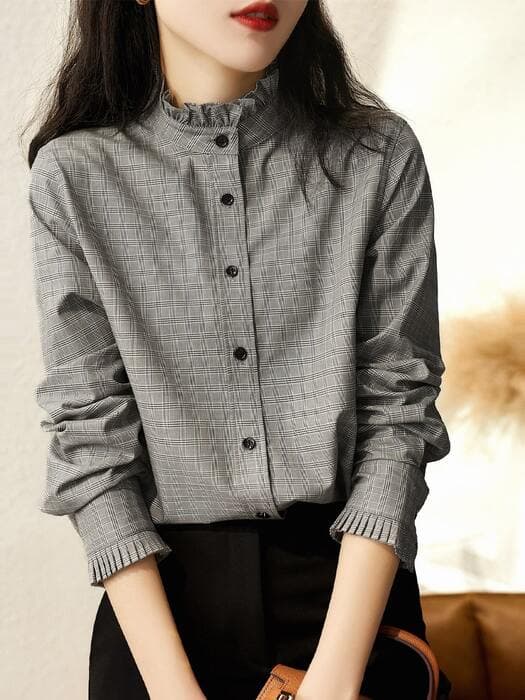 骨格ナチュラルスタンドカラーブラウス