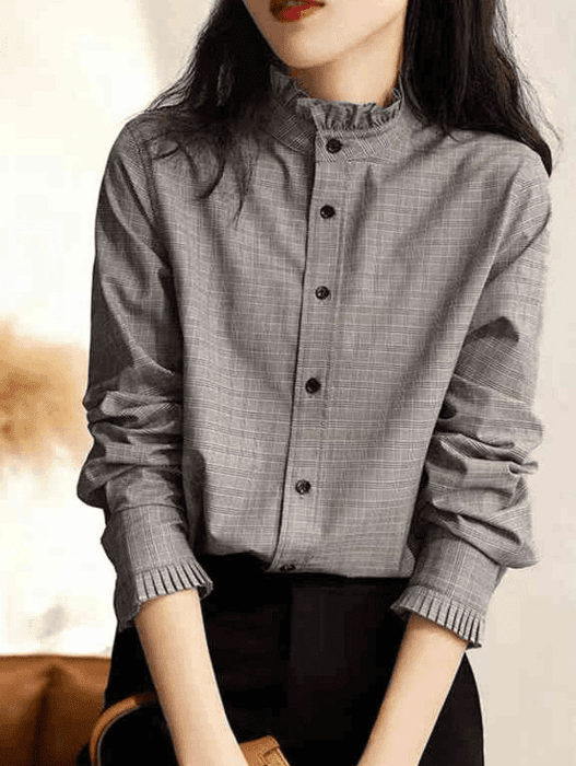 骨格ナチュラルスタンドカラーブラウス