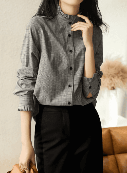骨格ナチュラルスタンドカラーブラウス