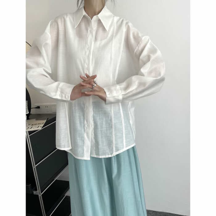 骨格ナチュラルシアーチュニックブラウス