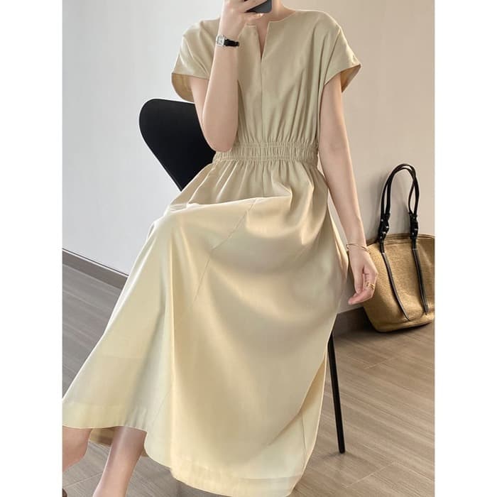 骨格ナチュラルVネックロングシャツワンピース