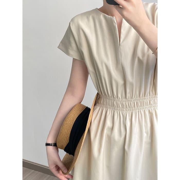 骨格ナチュラルVネックロングシャツワンピース