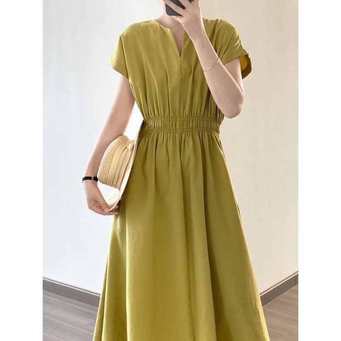 骨格ナチュラルVネックロングシャツワンピース