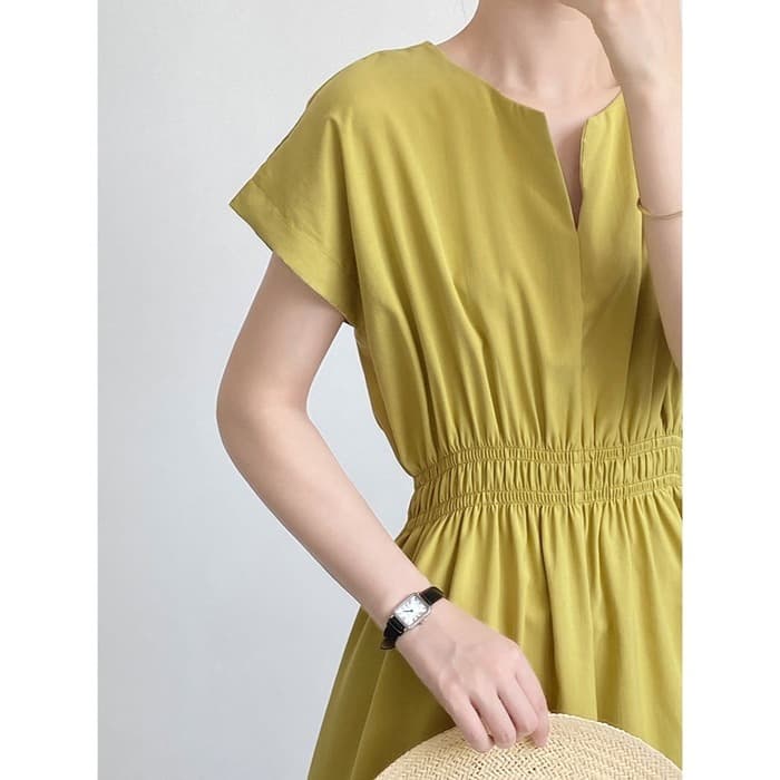 骨格ナチュラルVネックロングシャツワンピース