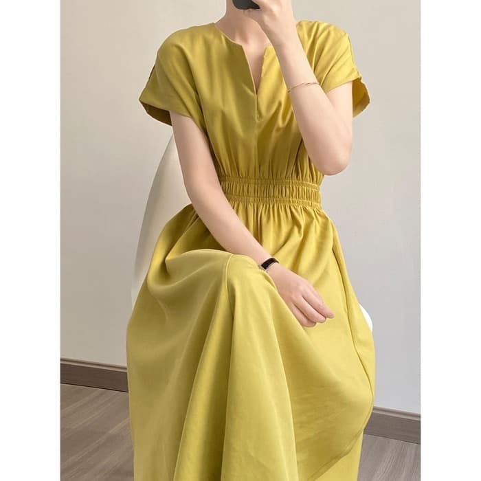 骨格ナチュラルVネックロングシャツワンピース