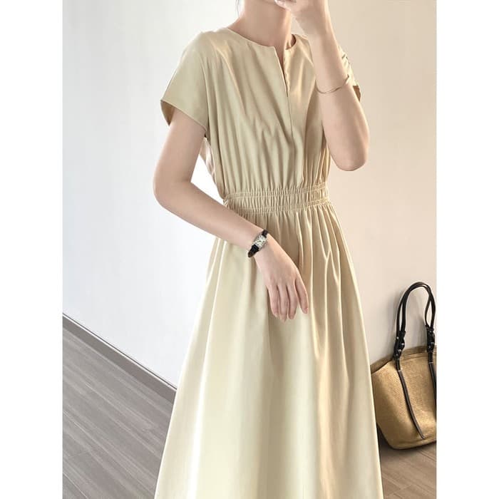骨格ナチュラルVネックロングシャツワンピース