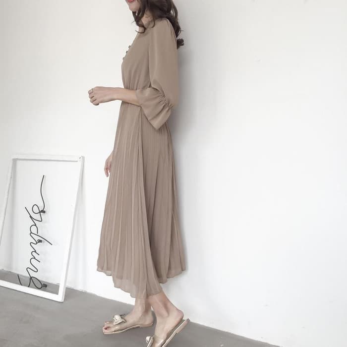 骨格ナチュラル切り替えプリーツワンピース