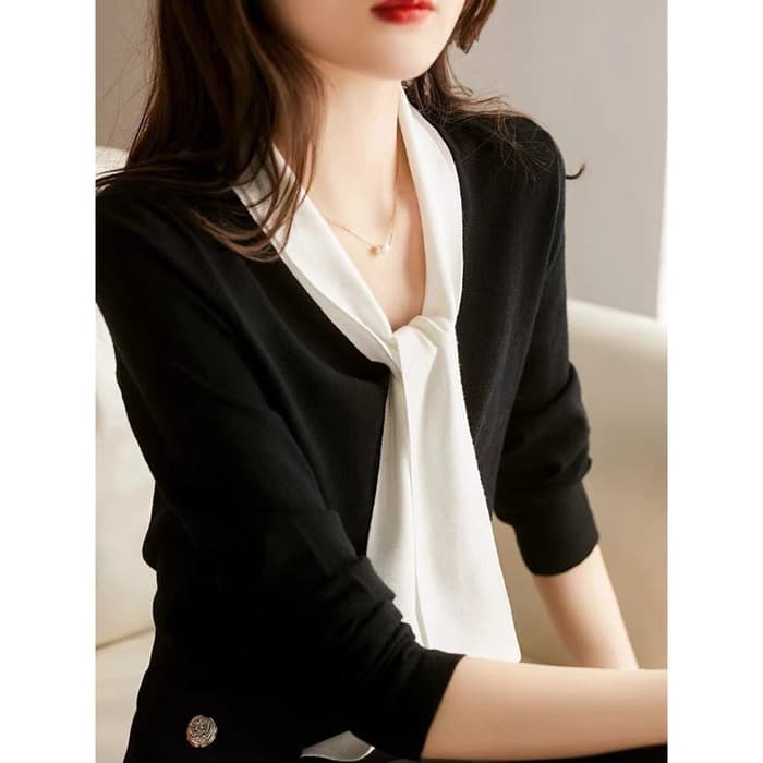 骨格ナチュラルボータイニットトップス