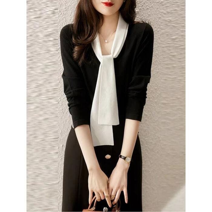 骨格ナチュラルボータイニットトップス