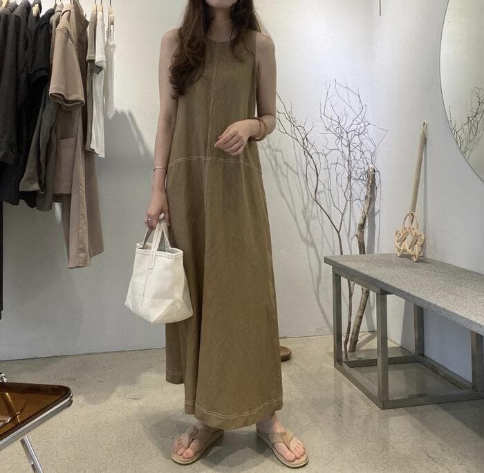骨格ナチュラルアメリカンスリーブワンピース