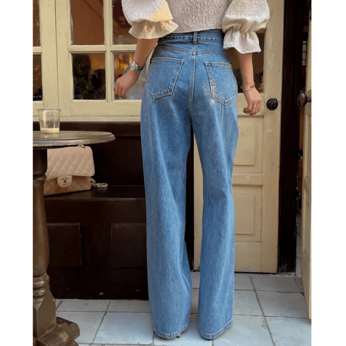 骨格ナチュラルワイドレッグデニムパンツ