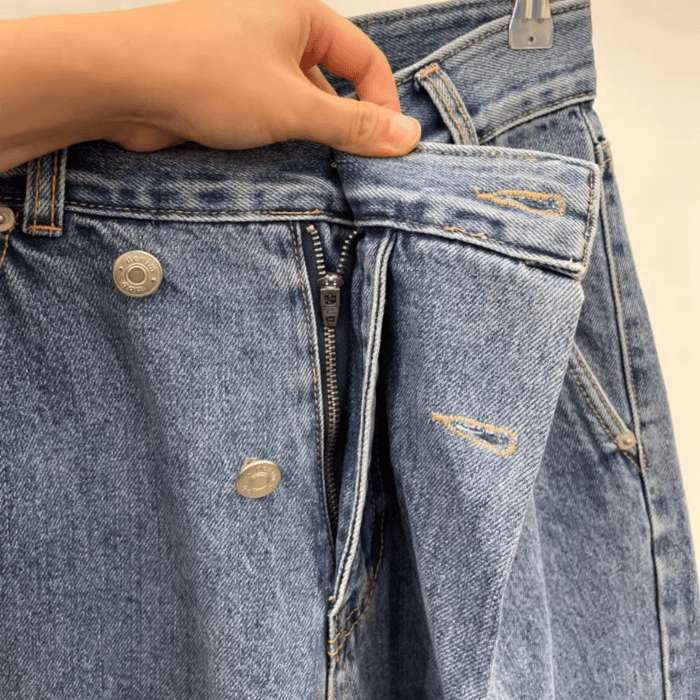 骨格ナチュラルワイドレッグデニムパンツ