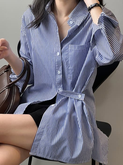 骨格ナチュラルストライプサイドマークシャツ