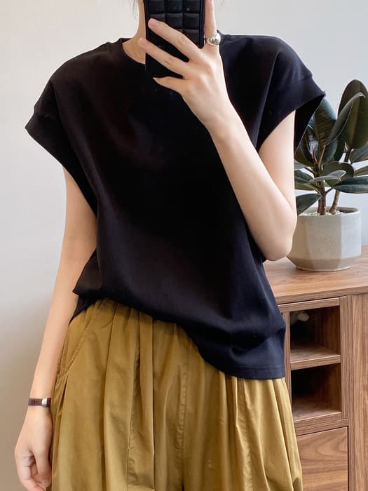 骨格ナチュラルノースリーブオーバーサイズTシャツ