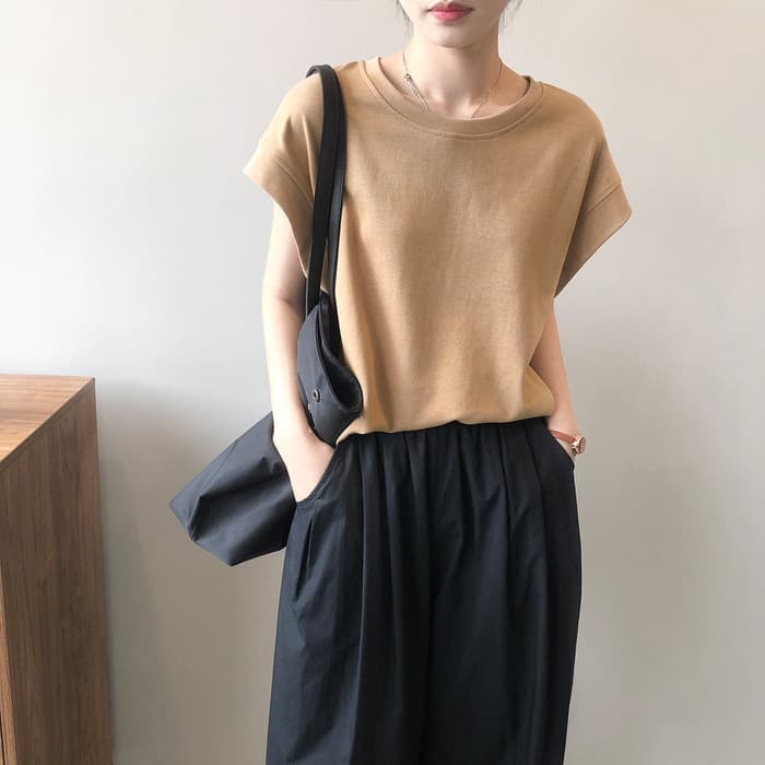 骨格ナチュラルノースリーブオーバーサイズTシャツ