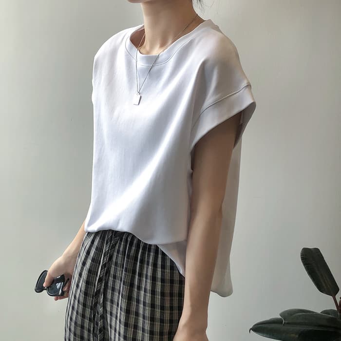 骨格ナチュラルノースリーブオーバーサイズTシャツ