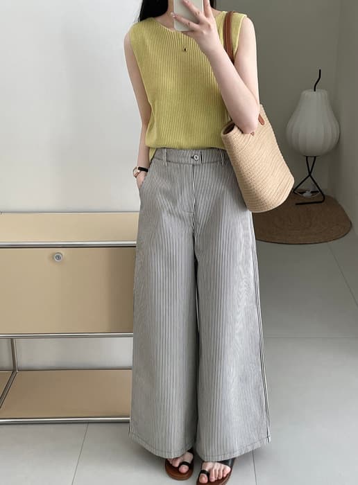 骨格ナチュラルストライプストレートパンツ