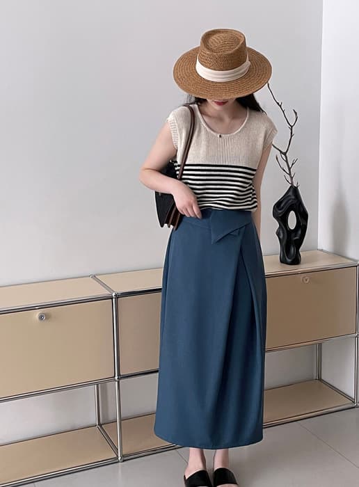 骨格ナチュラル太プリーツAラインスカート