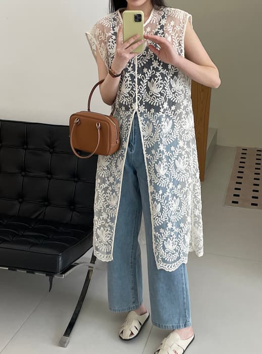 骨格ナチュラル花柄レースベスト