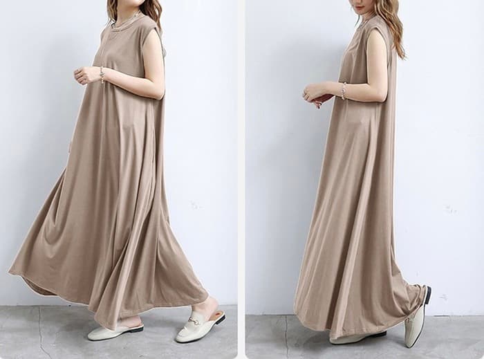 骨格ナチュラルフレアポケット付ワンピース