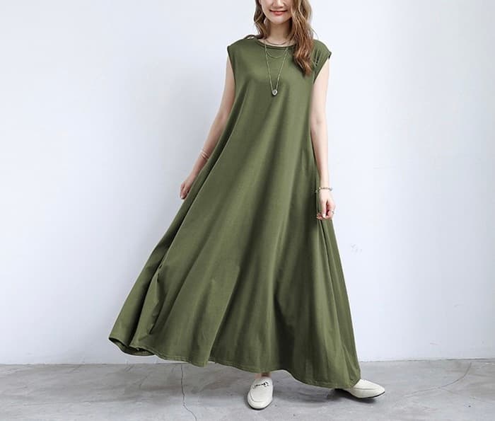 骨格ナチュラルフレアポケット付ワンピース