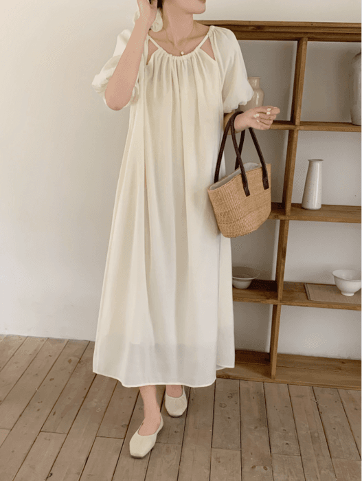 骨格ナチュラルフレアロングワンピース