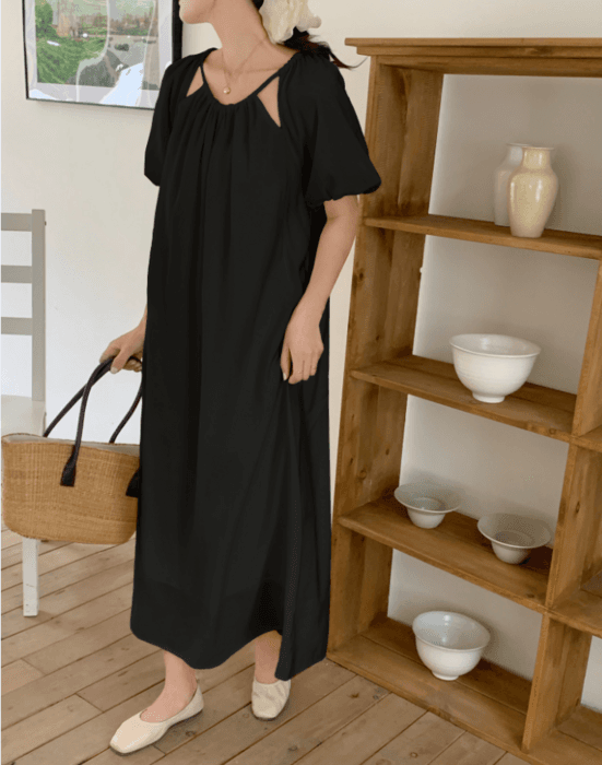 骨格ナチュラルフレアロングワンピース