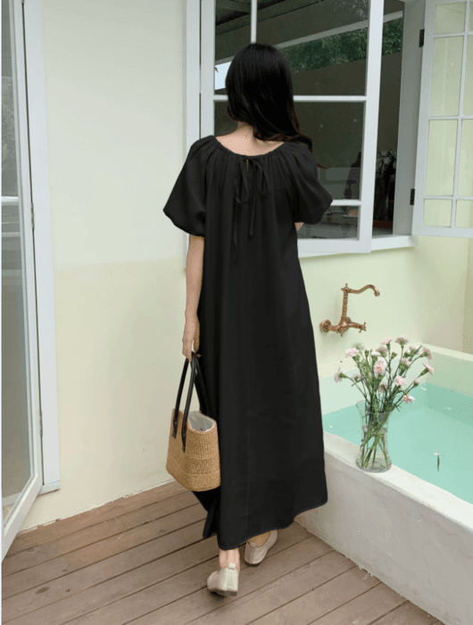 骨格ナチュラルフレアロングワンピース