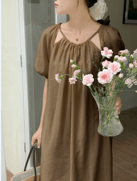 骨格ナチュラルフレアロングワンピース