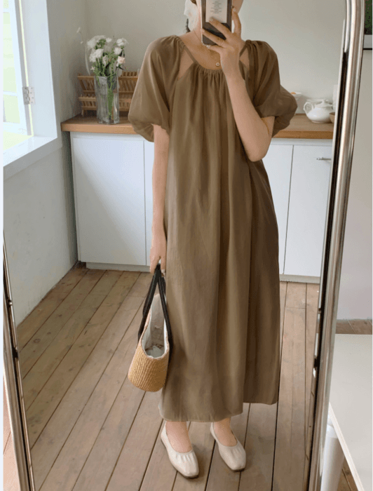 骨格ナチュラルフレアロングワンピース