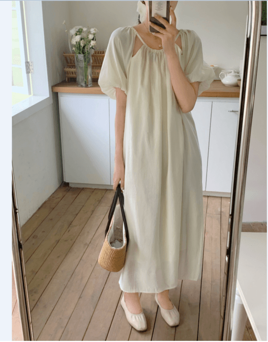 骨格ナチュラルフレアロングワンピース