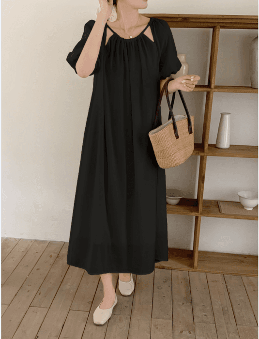 骨格ナチュラルフレアロングワンピース