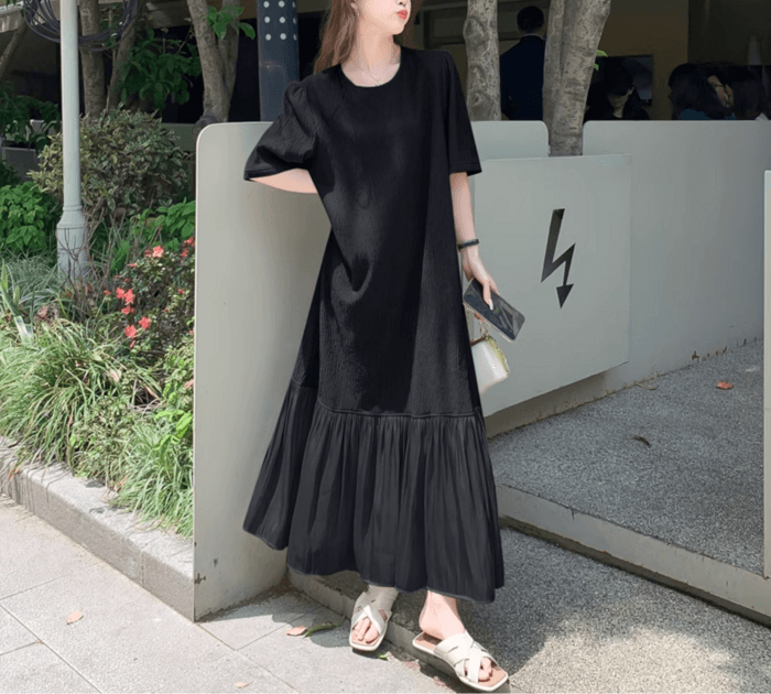 骨格ナチュラルフレア Aライン プリーツワンピース