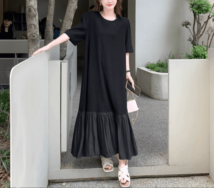 骨格ナチュラルフレア Aライン プリーツワンピース