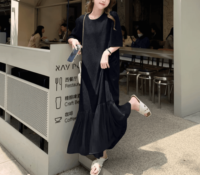 骨格ナチュラルフレア Aライン プリーツワンピース