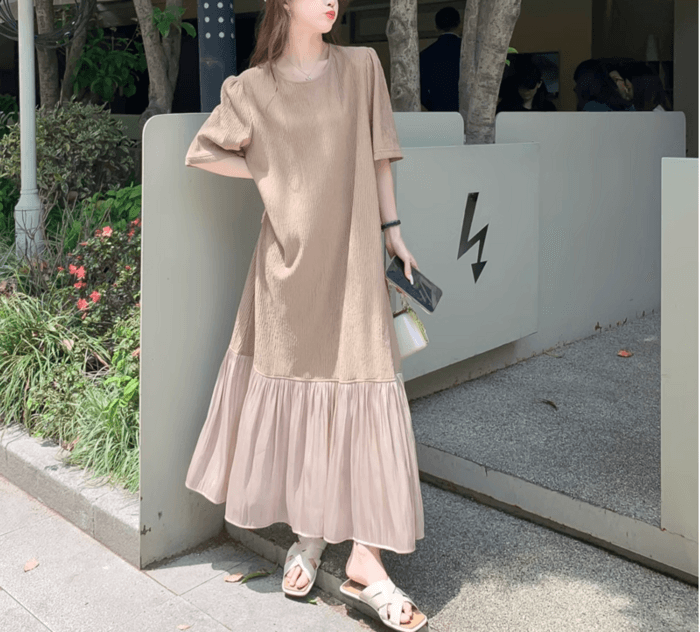 骨格ナチュラルフレア Aライン プリーツワンピース