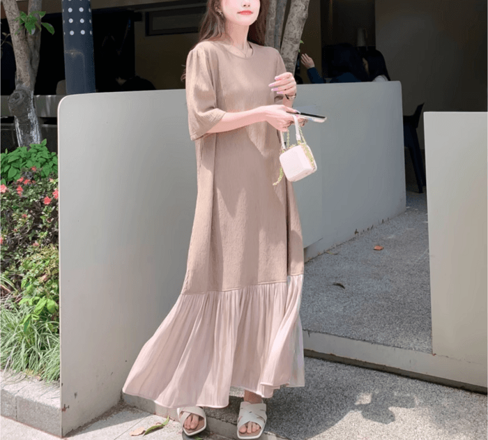 骨格ナチュラルフレア Aライン プリーツワンピース